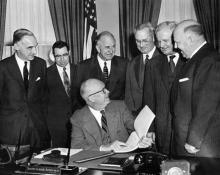 January 11, 1955 - Dwight D. Eisenhower receives member of the President's Advisory Committee on a National Highway Program. The group discussed federal and state highway programs.